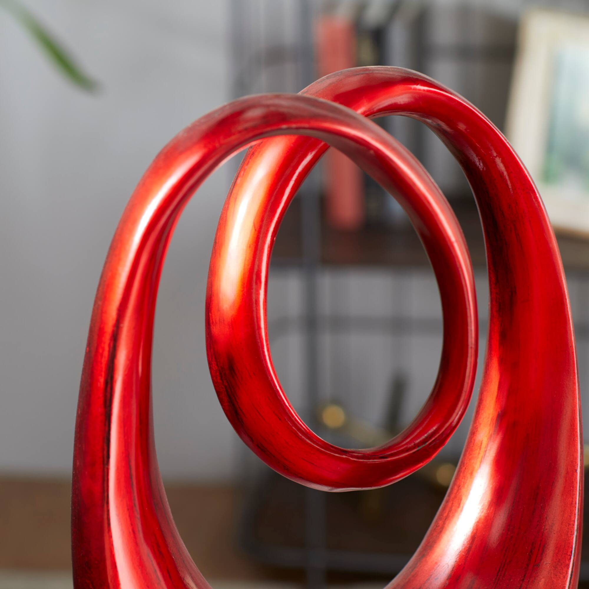 20" Red Polystone Contemporary Swirl Sculpture